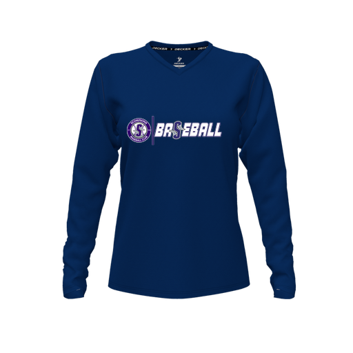 [FTLVPTNV-FYXS-LOGO1] Decker Performance T-Shirt (Female Youth XS, Navy, V Neck, Logo 1, Long Sleeve)