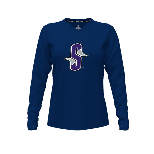 [FTLVPTNV-FYXS-LOGO3] Decker Performance T-Shirt (Female Youth XS, Navy, V Neck, Logo 3, Long Sleeve)