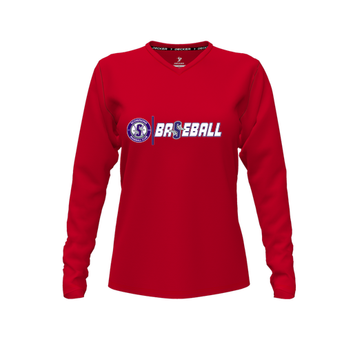 [FTLVPTRD-FYXS-LOGO1] Decker Performance T-Shirt (Female Youth XS, Red, V Neck, Logo 1, Long Sleeve)